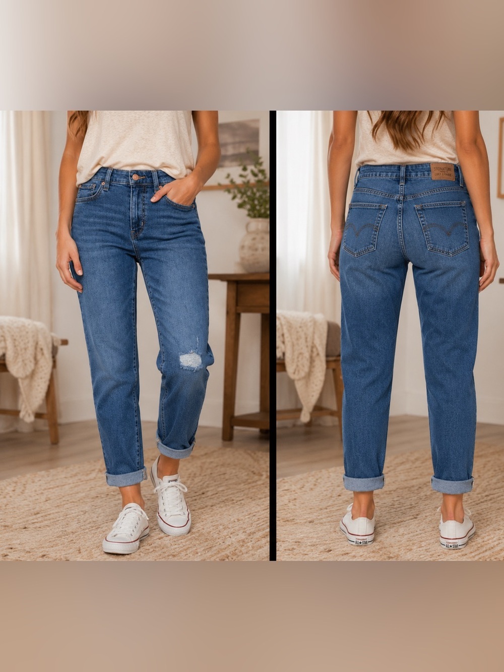 Levi's Blue Boyfriend Jeans with Subtle Knee Distress